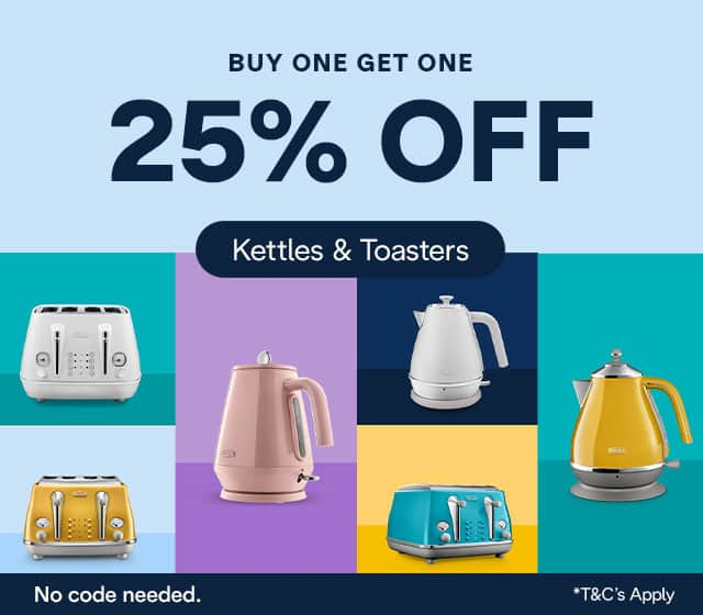 buy one get one 25% off at delonghi shop now our elegant toasters and kettles